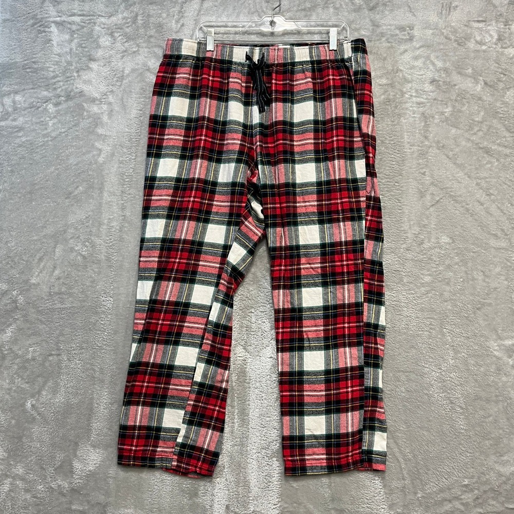 Old Navy Pajama Pants Mens XL Red Plaid Cotton Flannel Drawstring Lounge Sleep